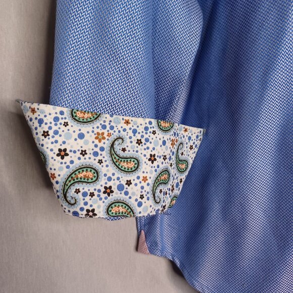 Robert Graham Shirt Mens 47(38/39)Tall SkyBlue Herringbone Long Sleeve Flip Cuff - Picture 10 of 13